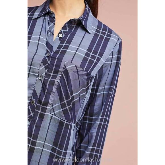 New Anthropologie Arnelis Button Down Maxi Shirt by Harshman $268 SMALL Blue - Picture 2 of 4